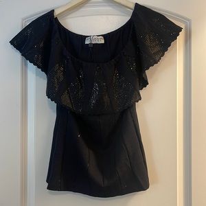 St John black sequined sweater blouse with detailing petite